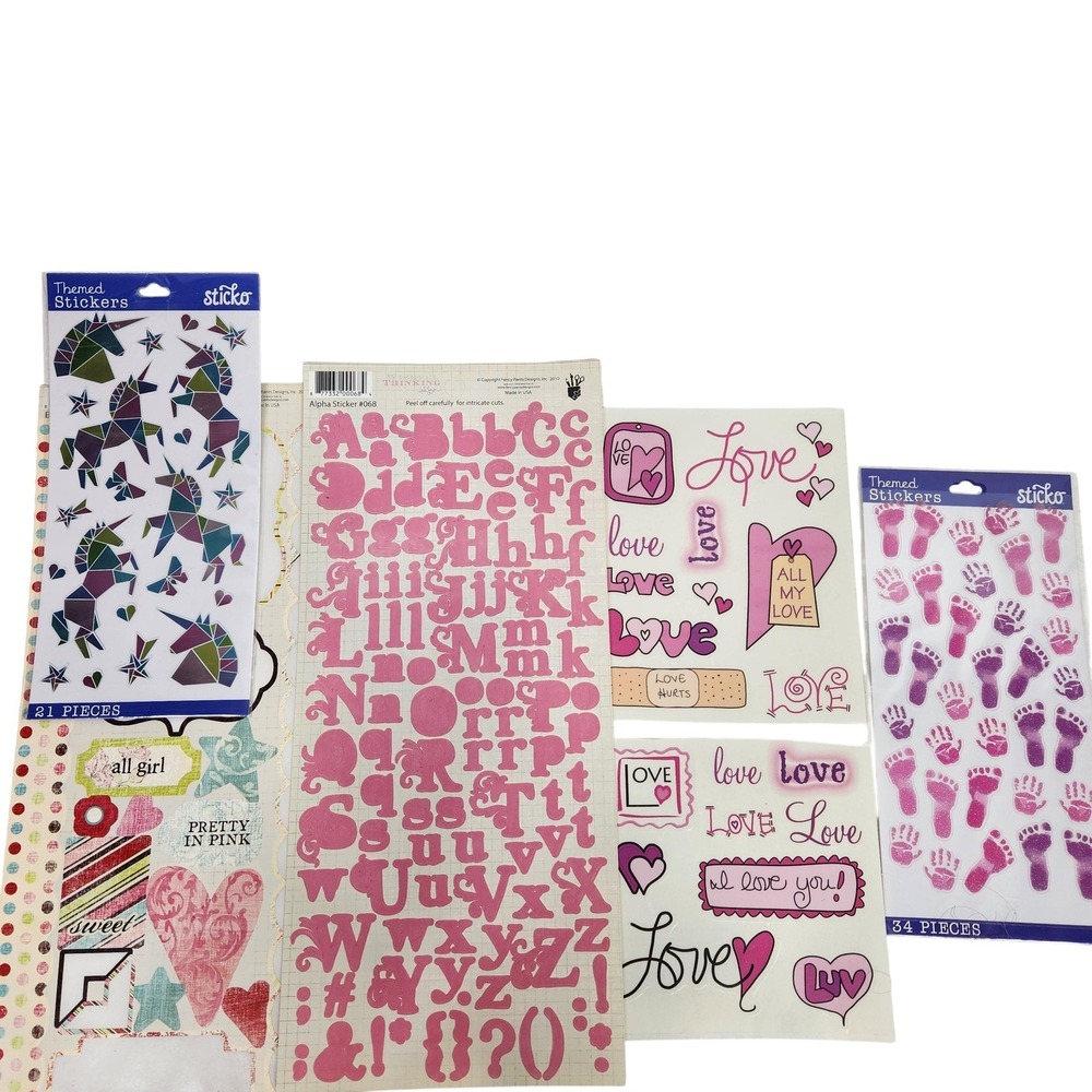 Baby Girl Scrapbook Craft Lot Alphabet Love Stickers Pink Unicorn Newborn